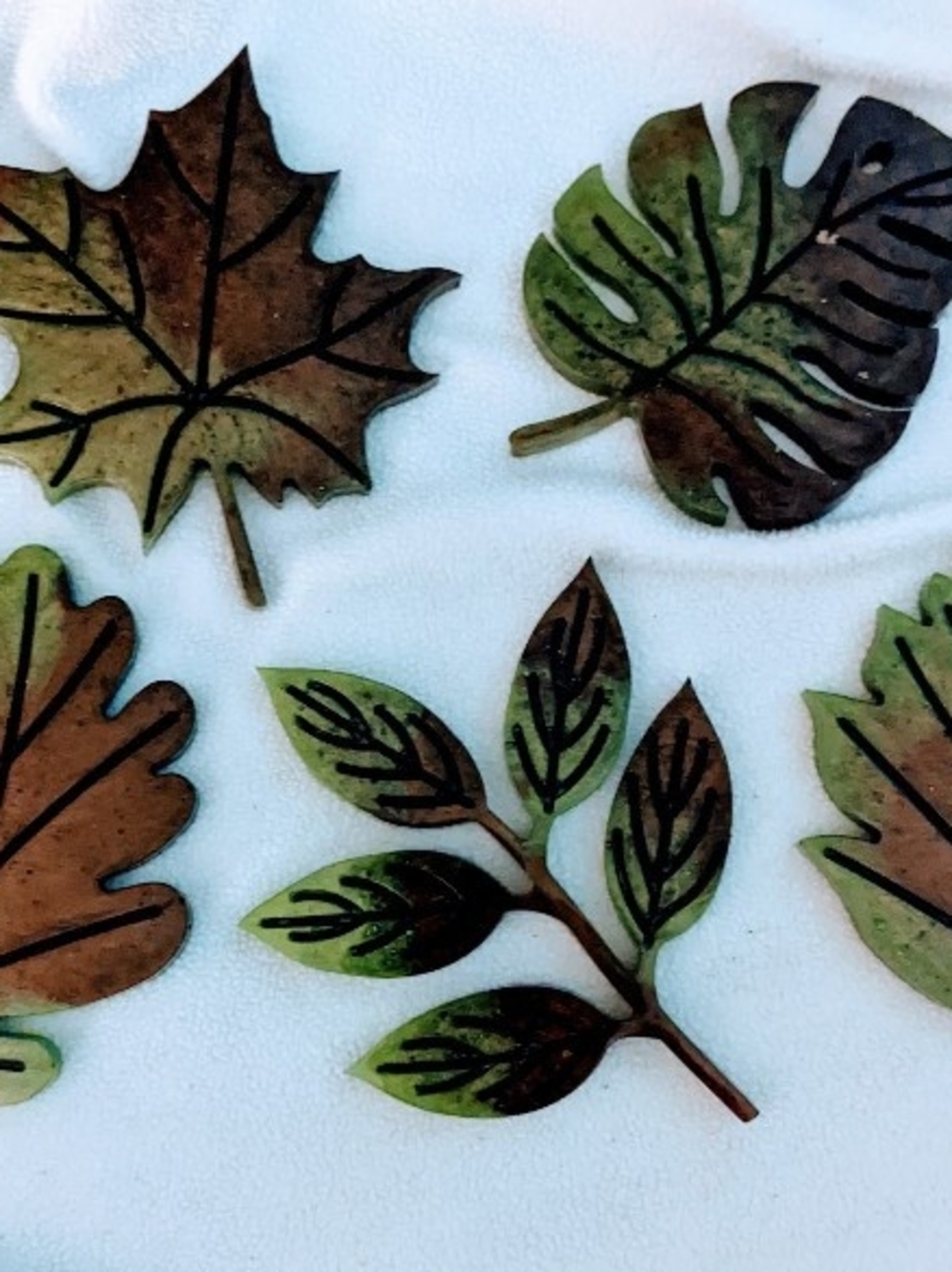 Set of Decorative Leaf Coasters in Green & Brown And Green & Orange